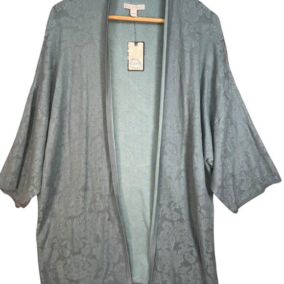 Dana Buchman NWT Blue Floral‎ Jacquard Lightweight Open Cardigan XXL - Picture 3 of 7
